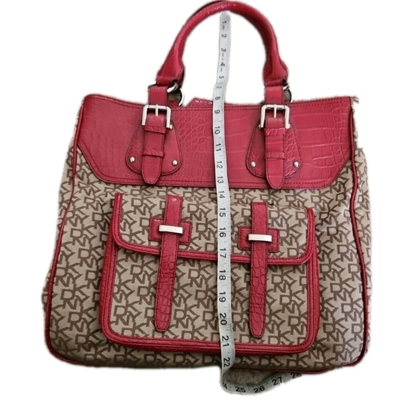 DKNY Jacquard Signature Logo Tote With Red Faux Croc Detail - Picture 12 of 12